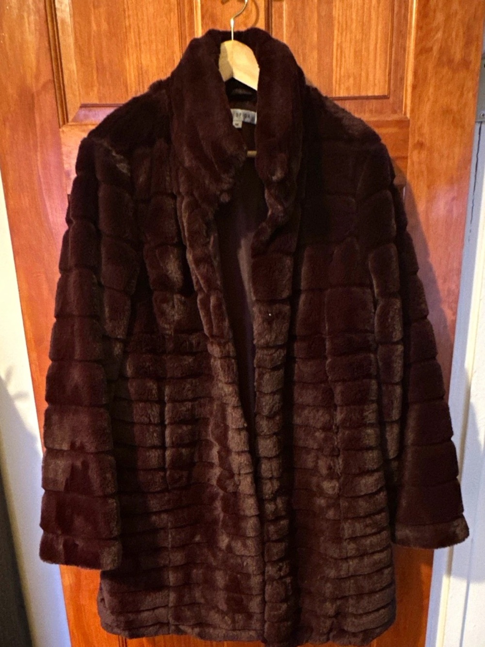 Via Spiga Plush Faux Fur Teddy Coat in Dark Purple